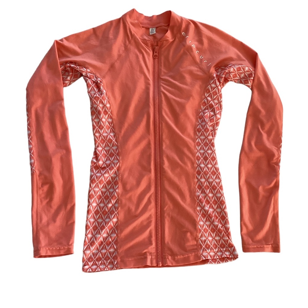 Rip Curl women’s rash guard long sleeve front zip X small XS orange swim…